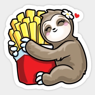 Girls Kawaii Sloth Hugging French Fries Potato Love Sticker